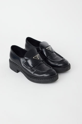 Prada Black Leather Triangle Logo Loafer