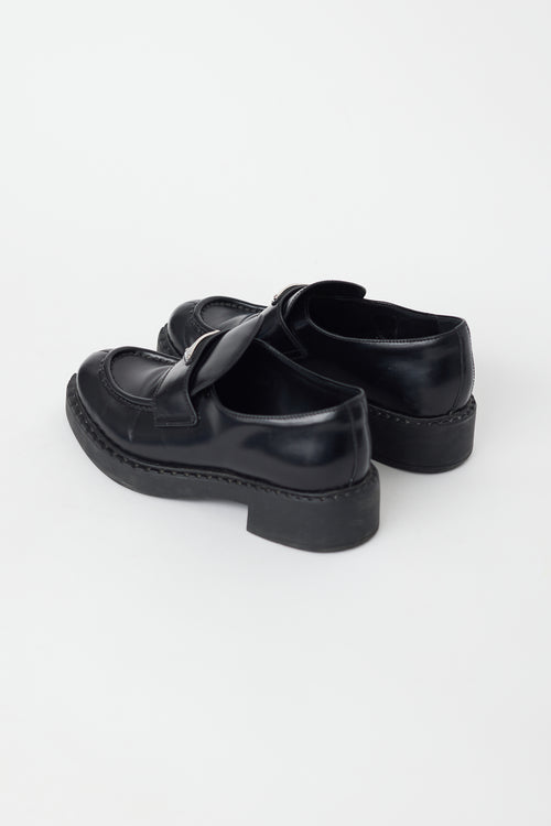 Prada Black Leather Triangle Logo Loafer