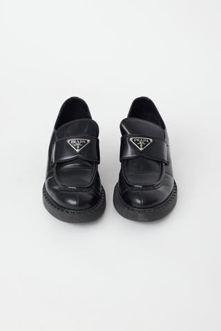 Prada Black Leather Triangle Logo Loafer