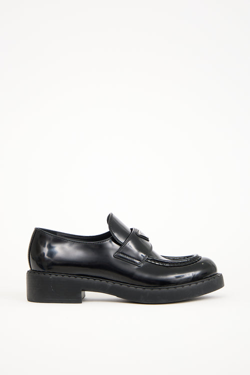 Prada Black Leather Triangle Logo Loafer