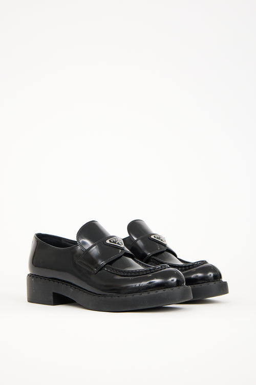 Prada Black Leather Triangle Logo Loafer