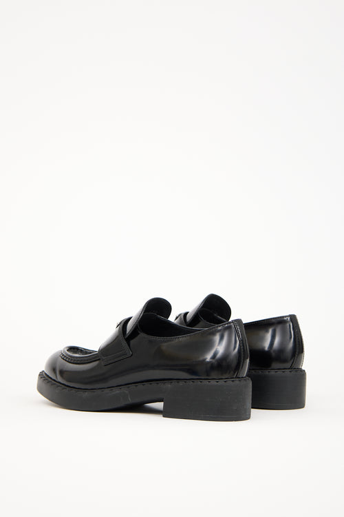 Prada Black Leather Triangle Logo Loafer