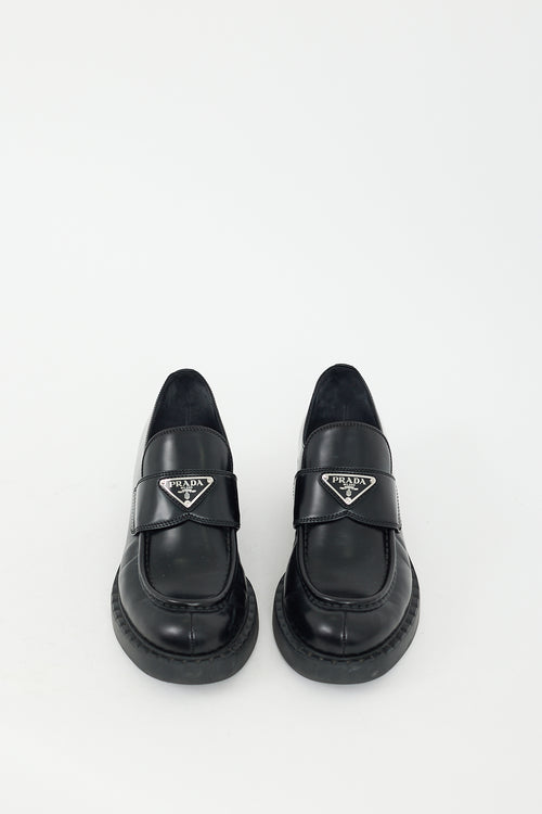 Prada Black Leather Triangle Logo Loafer