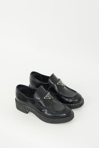 Prada Black Leather Triangle Logo Loafer