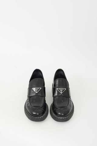 Prada Black Leather Triangle Logo Loafer