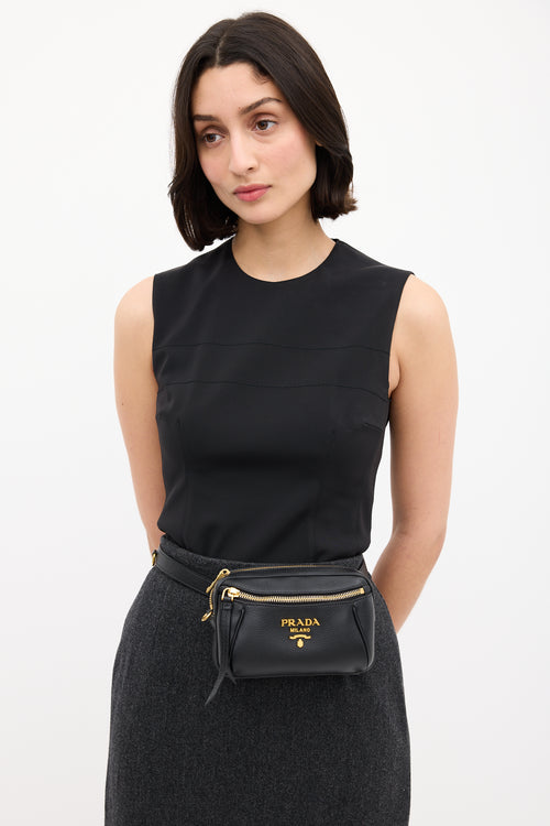 Prada Black Leather Vitello Daino Belt Bag