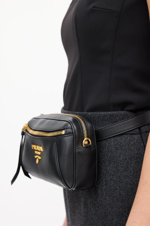 Prada Black Leather Vitello Daino Belt Bag