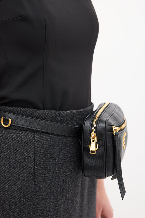 Prada Black Leather Vitello Daino Belt Bag