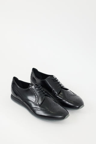 Prada Black Leather Wingtip Brogue