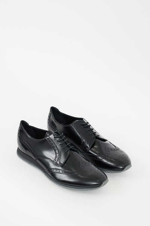 Prada Black Leather Wingtip Brogue