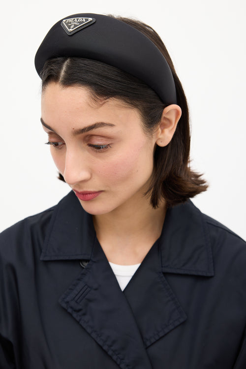 Prada Black Re-Nylon Wide Logo Headband