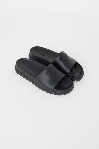 Prada Black Rubber Tonal Logo Slide