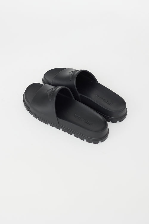 Prada Black Rubber Tonal Logo Slide