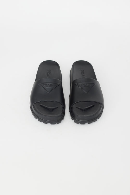 Prada Black Rubber Tonal Logo Slide