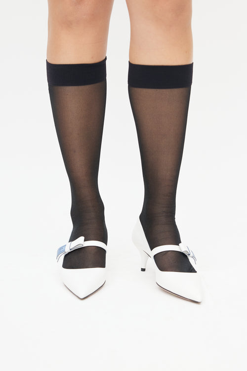 Prada Black Mesh Knee High Logo Sock