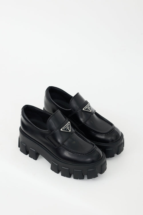 Prada Black Monolith Platform Logo Loafer