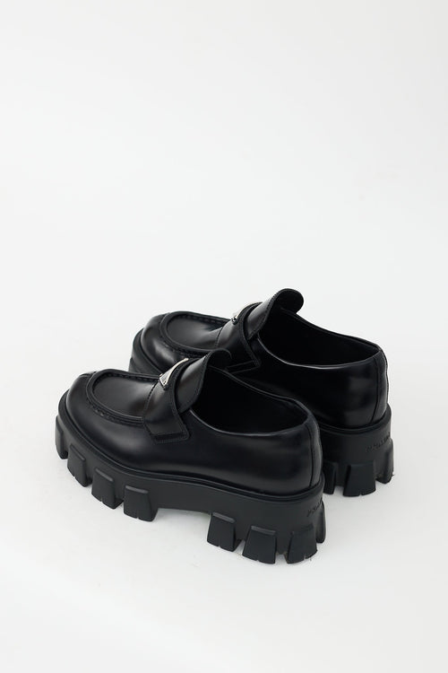 Prada Black Monolith Platform Logo Loafer