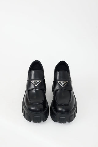 Prada Black Monolith Platform Logo Loafer