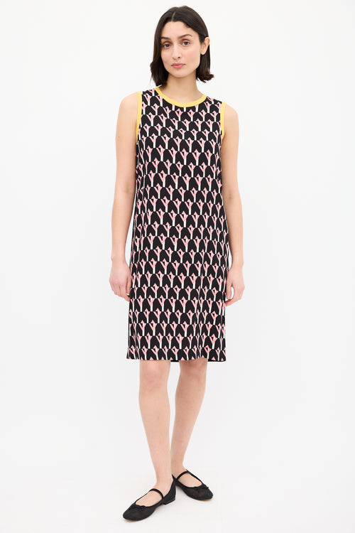 Prada Black 
Multi Geometric Midi Dress