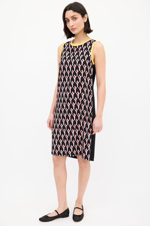 Prada Black 
Multi Geometric Midi Dress