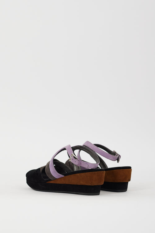 Prada Black 
Multi Suede Wedge Heel