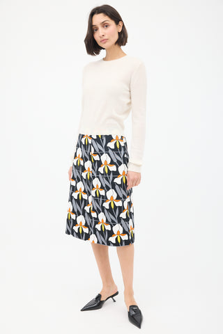 Prada Black 
Multicolour Cotton Floral Pencil Skirt