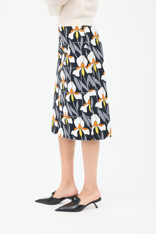 Prada Black 
Multicolour Cotton Floral Pencil Skirt