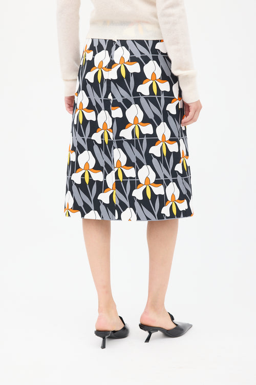 Prada Black 
Multicolour Cotton Floral Pencil Skirt