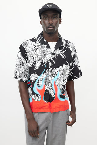 Prada Black 
Multicolour Floral Flame Shirt