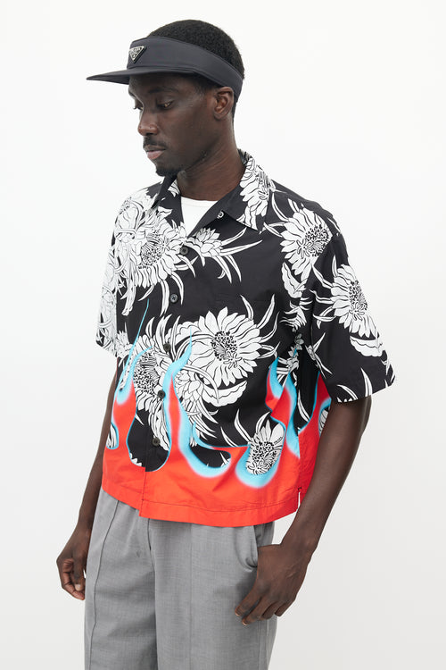 Prada Black 
Multicolour Floral Flame Shirt