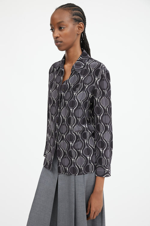 Black Grey 
White Geometric 
Swirl Printed Shirt