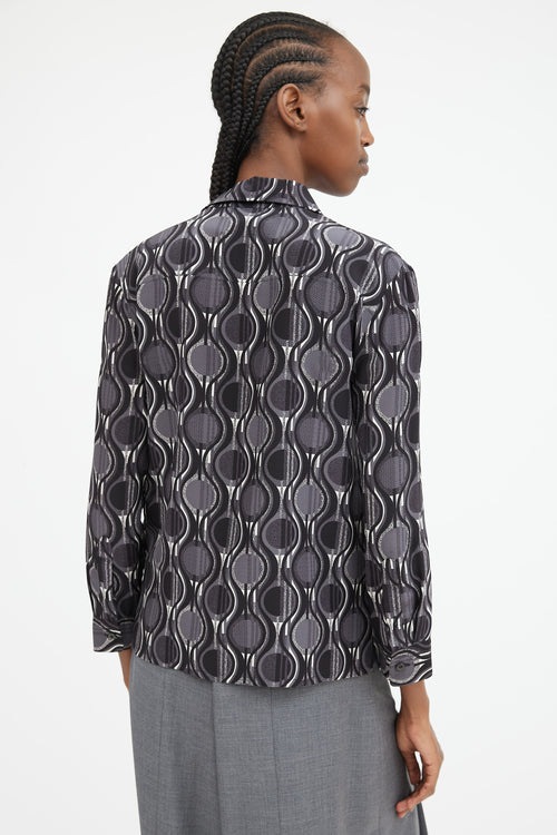 Black Grey 
White Geometric 
Swirl Printed Shirt