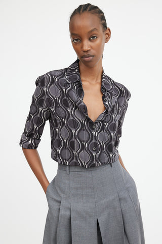 Black Grey 
White Geometric 
Swirl Printed Shirt