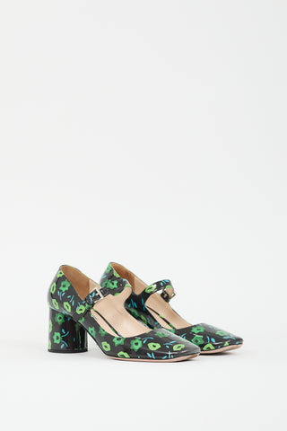 Prada Black 
Multicolour Patent Floral Mary Jane Pump