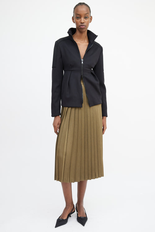 Prada Black Neoprene Pleated Waist Jacket