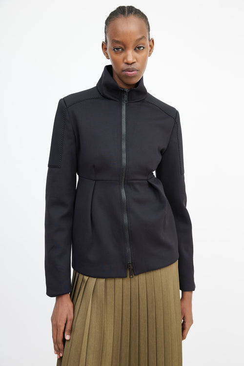 Prada Black Neoprene Pleated Waist Jacket