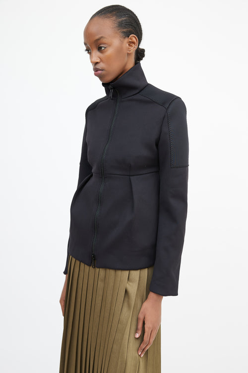 Prada Black Neoprene Pleated Waist Jacket