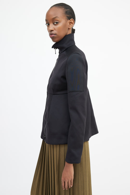 Prada Black Neoprene Pleated Waist Jacket