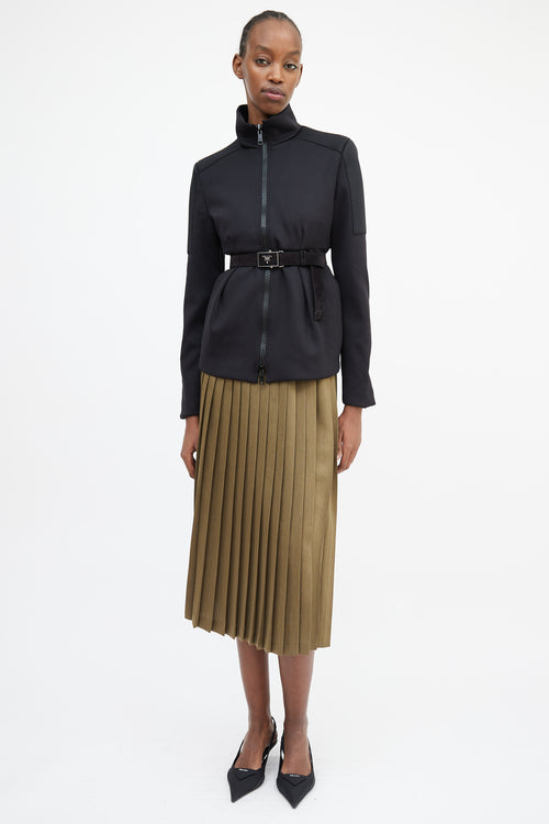 Prada Black Neoprene Pleated Waist Jacket