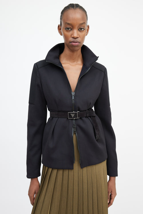 Prada Black Neoprene Pleated Waist Jacket