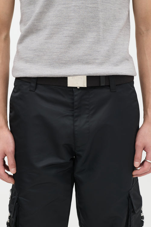 Prada Black Nylon Buckled Cargo Jogger