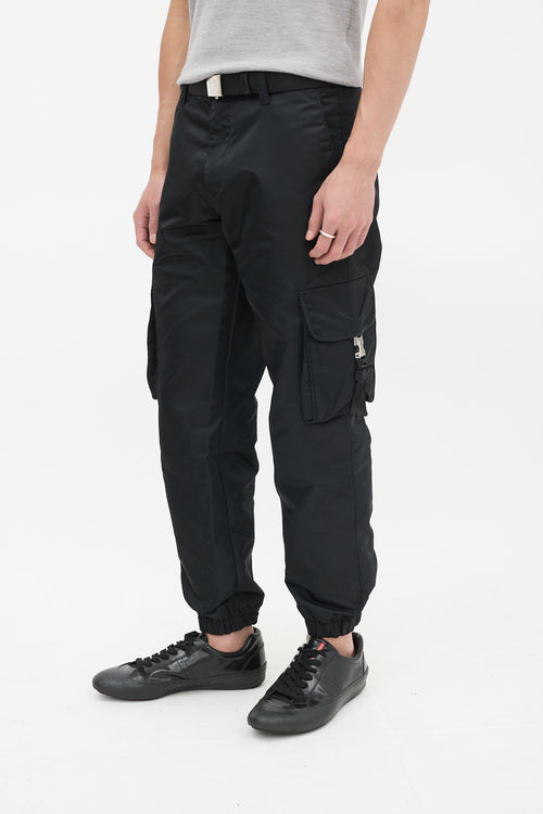 Prada Black Nylon Buckled Cargo Jogger