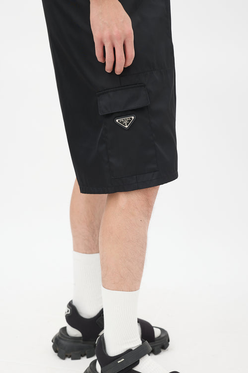 Prada Black Nylon Cargo Mid Length Shorts