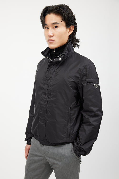 Prada Black Nylon Funnel Neck Jacket