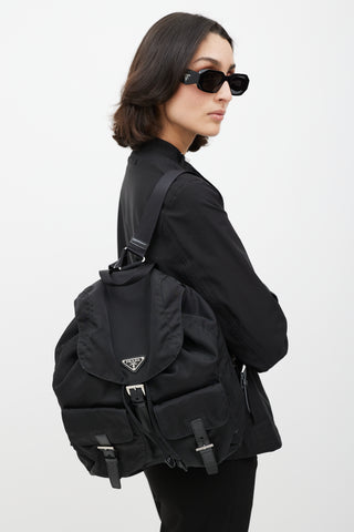 Prada Black Nylon Large Logo Backpack