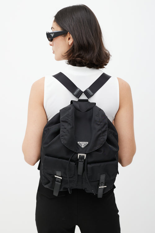 Prada Black Nylon Large Logo Backpack