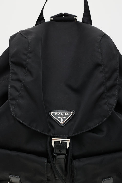 Prada Black Nylon Large Logo Backpack