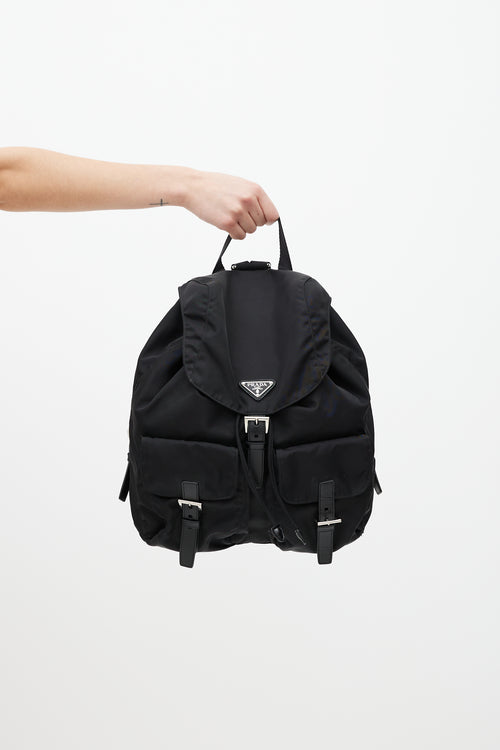 Prada Black Nylon Large Logo Backpack