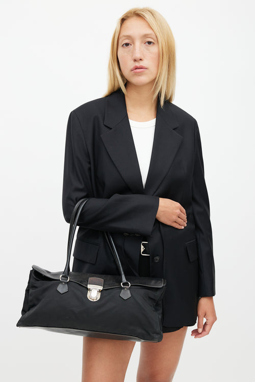 Prada Black Nylon 
Leather Easy Shoulder Bag