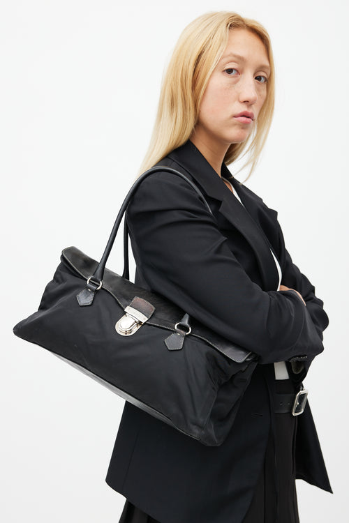 Prada Black Nylon 
Leather Easy Shoulder Bag